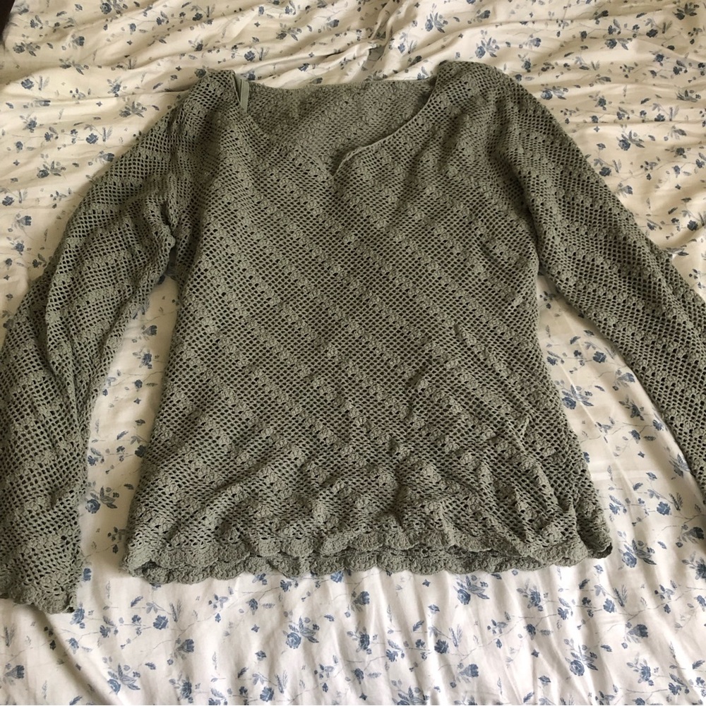 Green Crochet Knit Top
